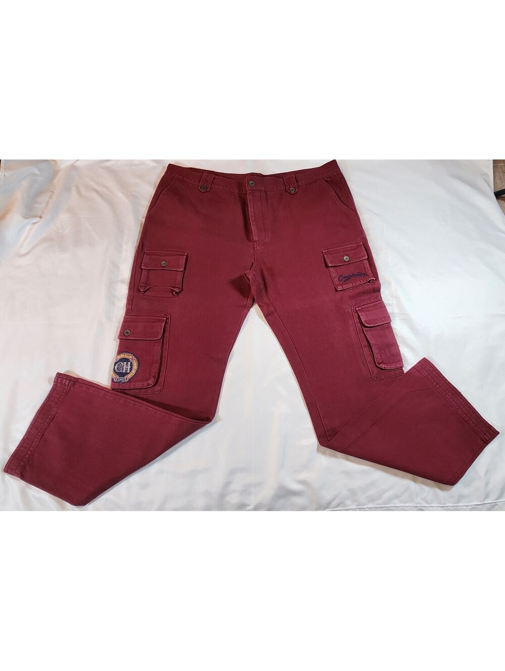 NWOT Rare Crown Holder Multi Pocket Cargo Burgundy Jeans Y2K Tactical Baggy S 42